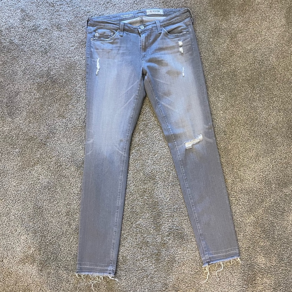 AG Gray Distressed Skinny Jeans